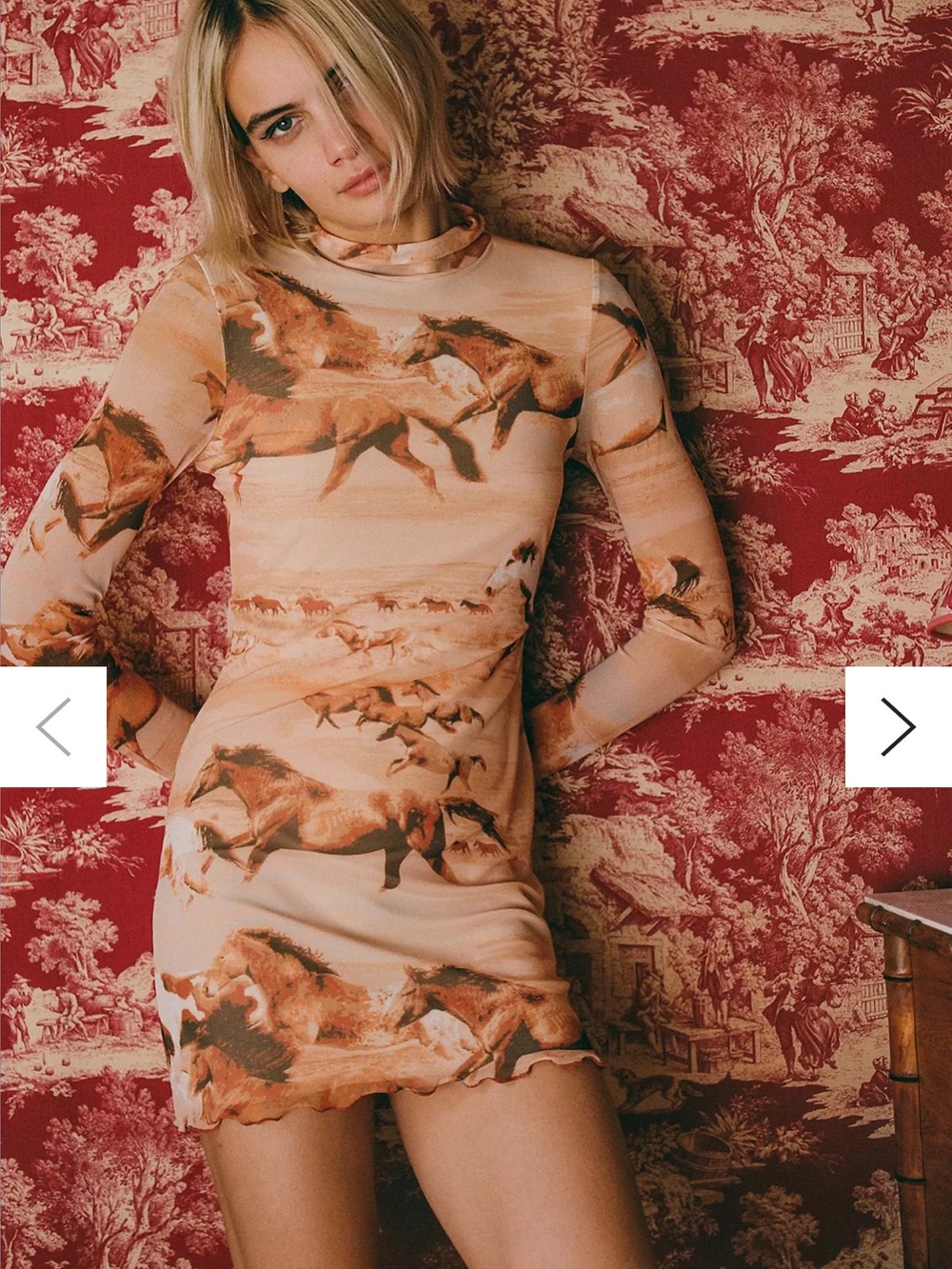 Urban Outfitters Beige & Brown Horse-Print Mock Neck Mini Dress